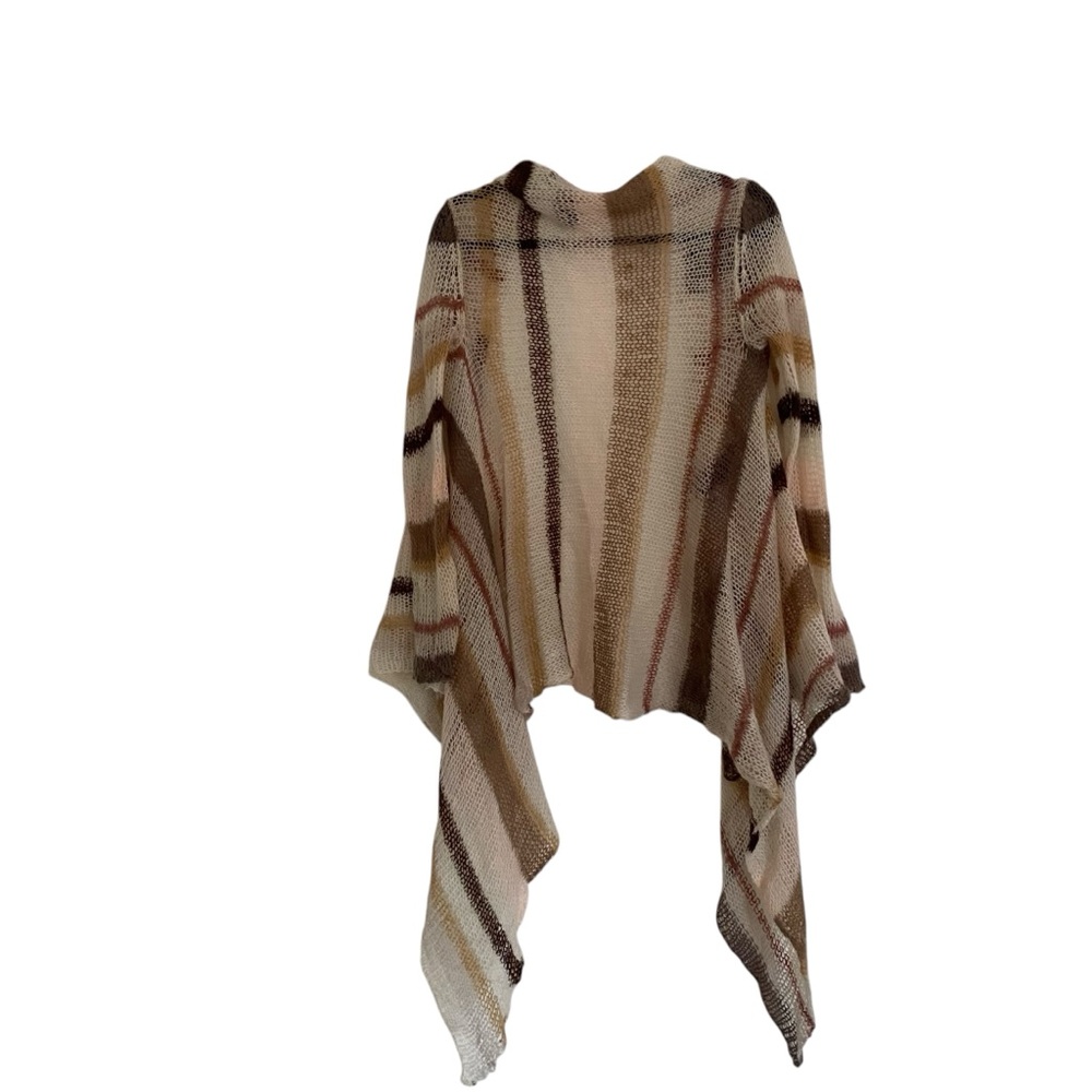 Love Stitch Loose Knit‎ Large Cream Brown Stripes Fairy Mohair Cardigan - Picture 4 of 8